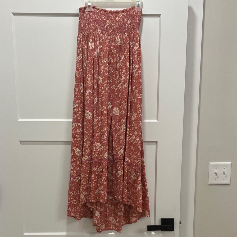 Patrons of Peace Boho Flowy Sunmer High Low Skirt - Coral Paisley